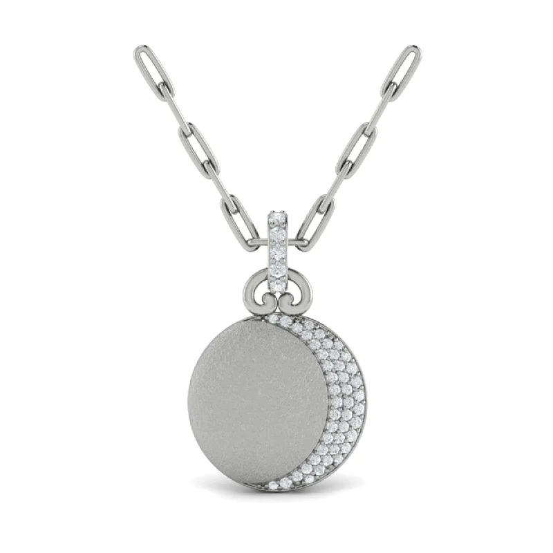 chic necklaces for women -Diamond Moon Pendant Link Necklace