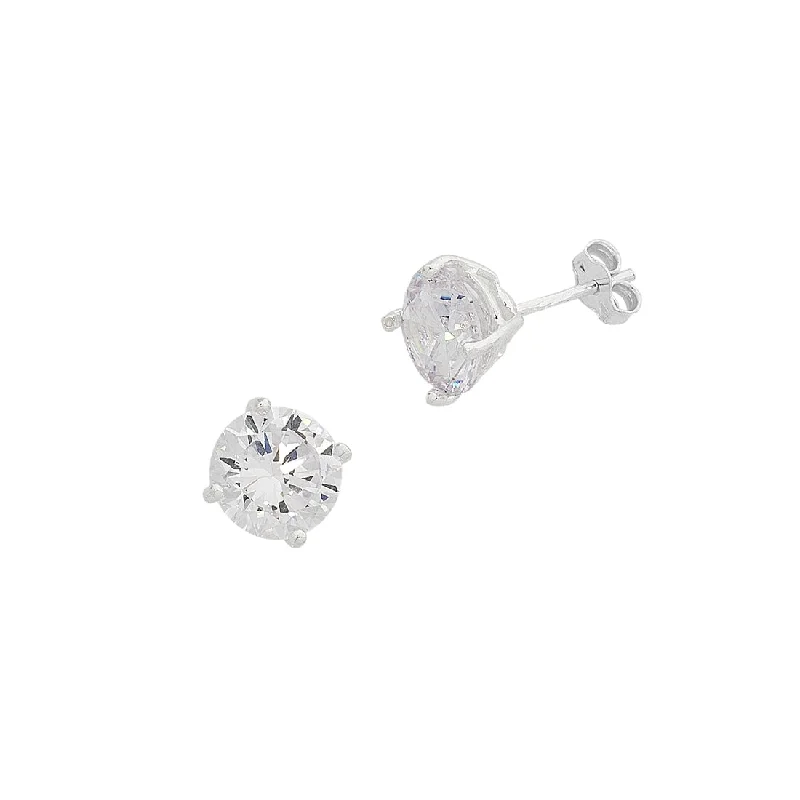 gold drop earrings for women -Sterling Silver Cubic Zirconia 4 Claw Stud Earrings