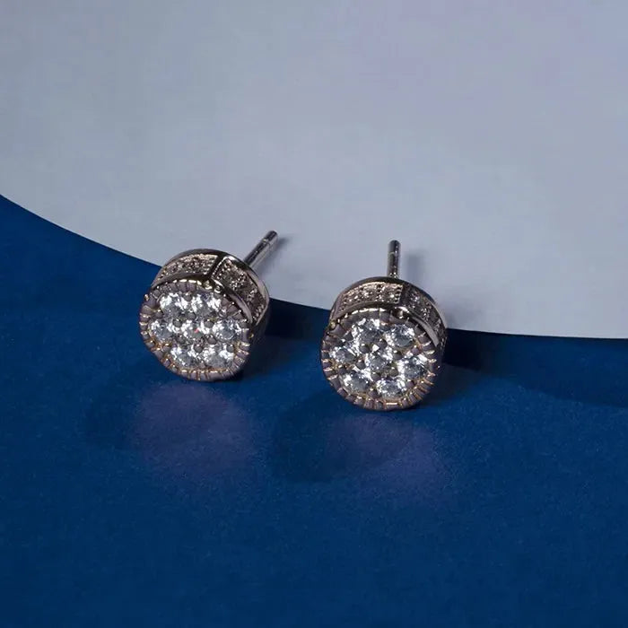 unique earrings for women -Chunky CZ Rosegold Circular Studs