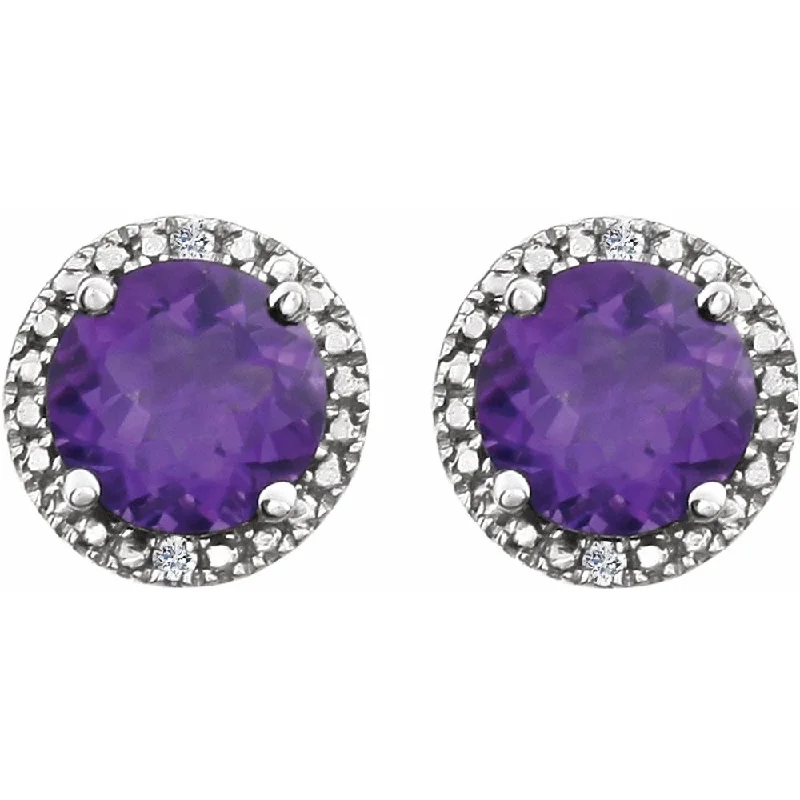 bold silver earrings for women -Sterling Silver, Gemstone & .01 CTW Diamond 8mm Halo Style Earrings