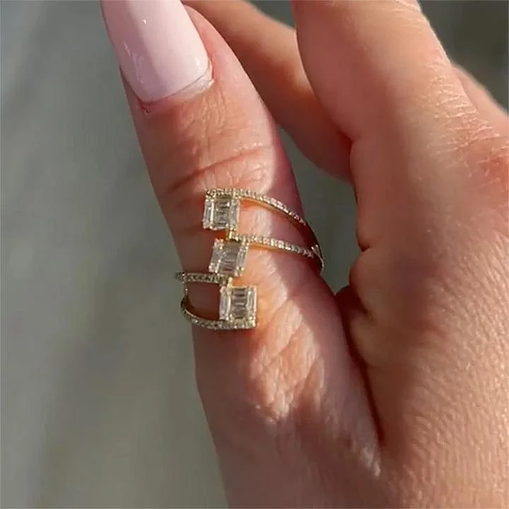 luxury engagement rings for women -Emerald Cut Stackable Ring in Golden Tone