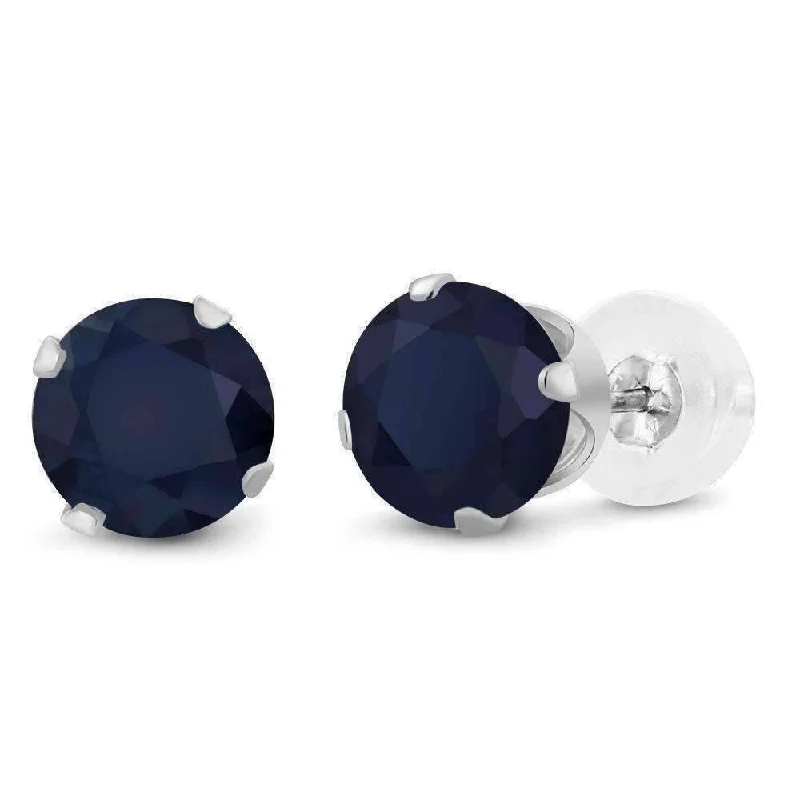 charm earrings for women -2.12CTW Genuine Sapphire 10K White Gold IOBI Precious Gems Stud Earrings