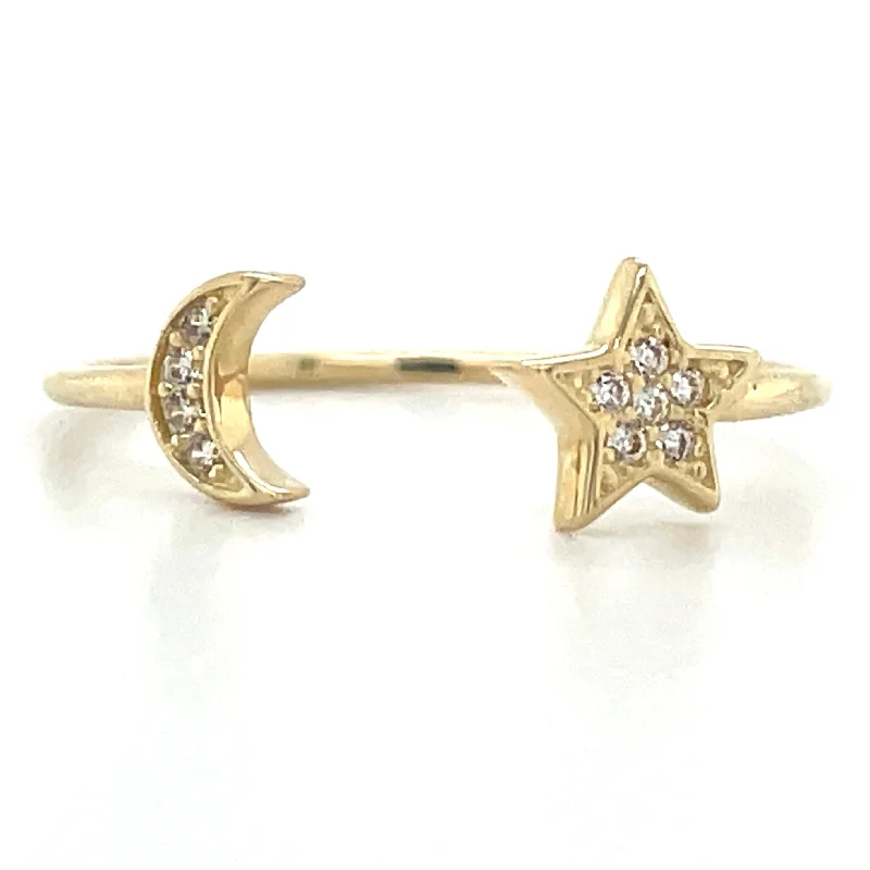 matching rings for couples -9ct Yellow Gold Moon & Star Adjustable Ring