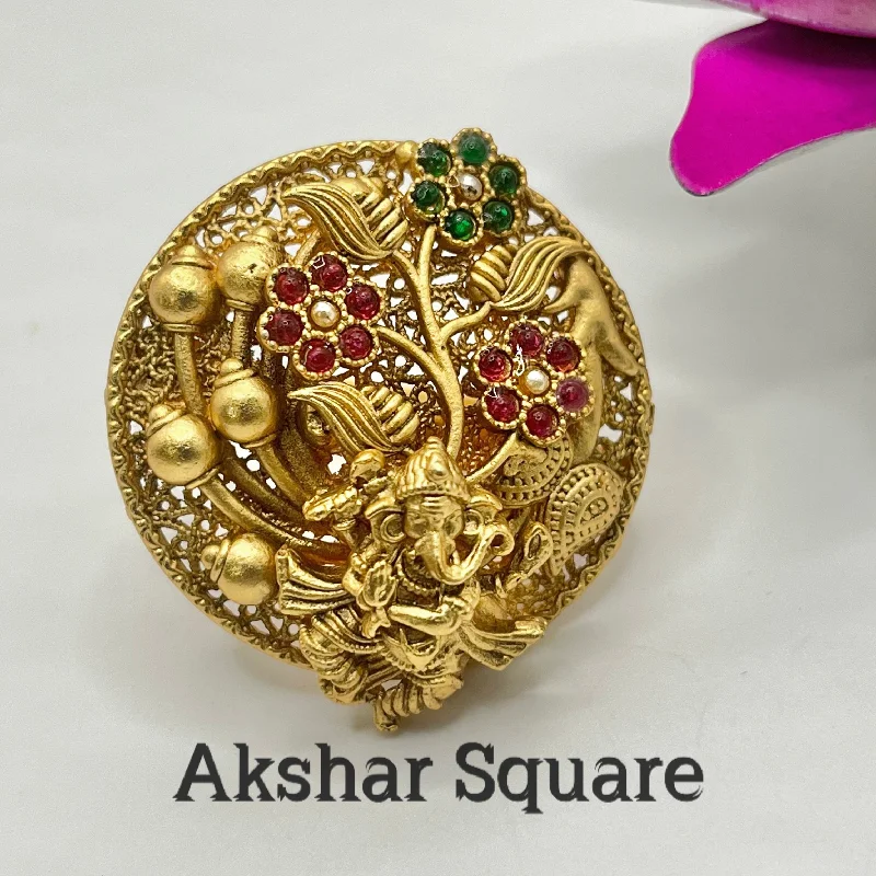 personalized rings for women -Rajwadi gold ganapathi Finger ring