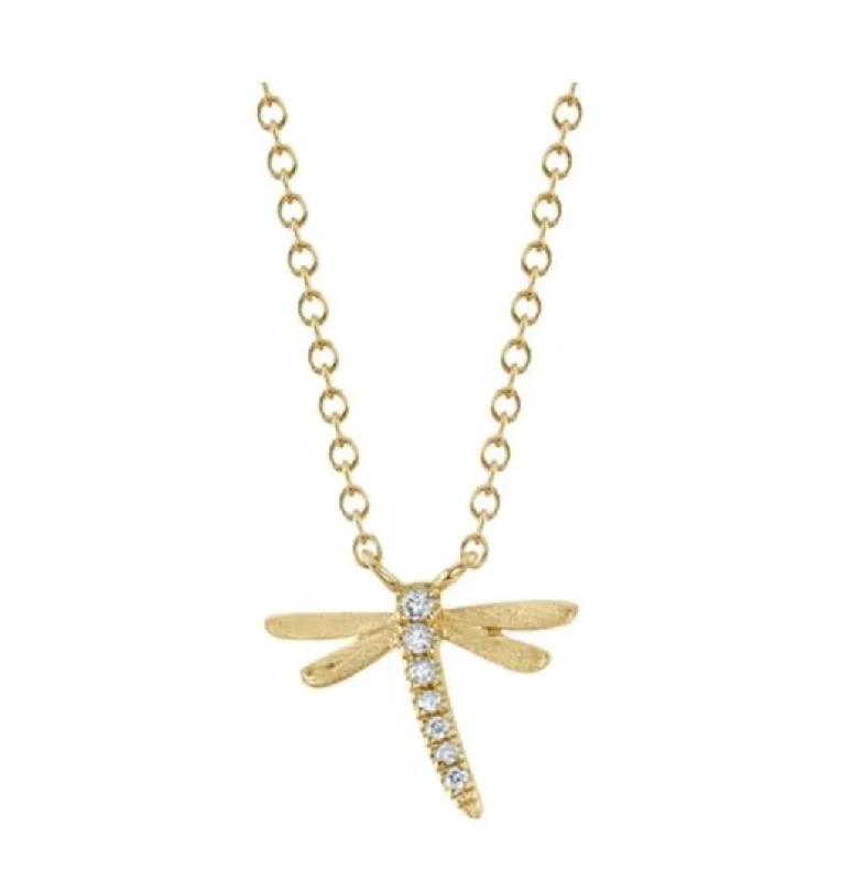 sterling silver necklaces for women -Shy Creation Diamond Dragonfly Necklace Pendant