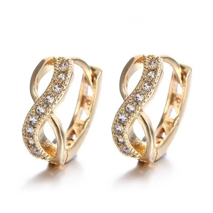 dangling gemstone earrings for women -Sparkling Infinity Huggie Hoop 18K Gold Plated Cz Earrings for Women