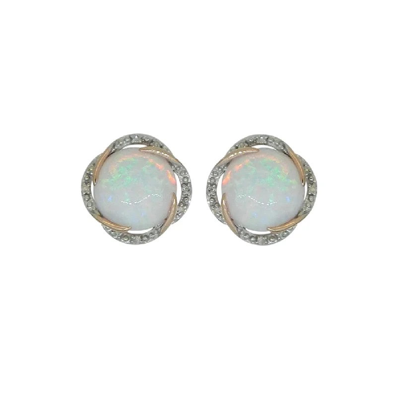 silver earrings for women -9ct Yellow Gold Diamond Set Created Opal Studs