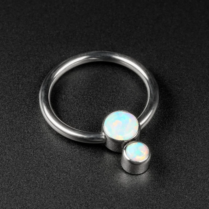 matching rings for couples -Double Fire & Snow Synth Opal Titanium BCR Ball Close Ring