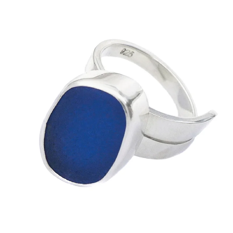 stackable engagement rings -Sea Glass Solitaire Ring, Blue