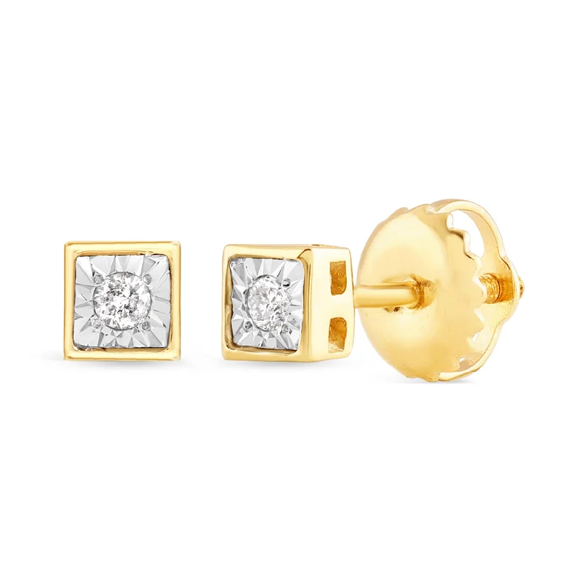 small hoop earrings for women -Children's Square Shape Stud Earrings with Diamonds in 9ct Yellow Gold