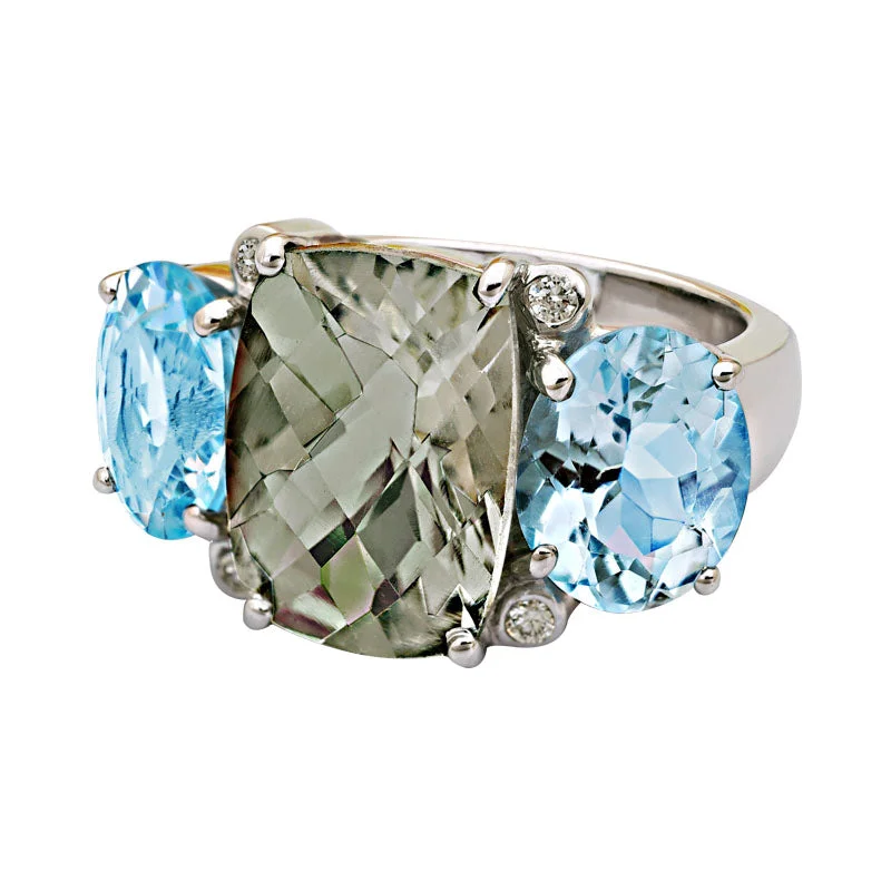 statement wedding rings for women -Ring-Green Quartz, Blue Topaz and Diamond