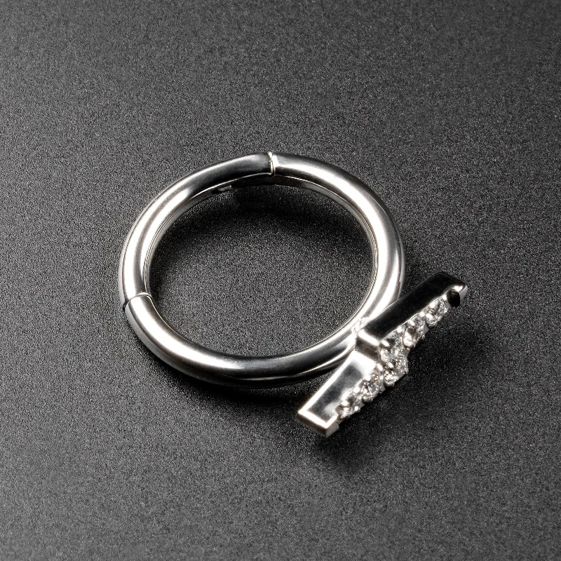 silver rings for women -Lightning Bolt Bejewelled Titanium Hinged Segment Ring