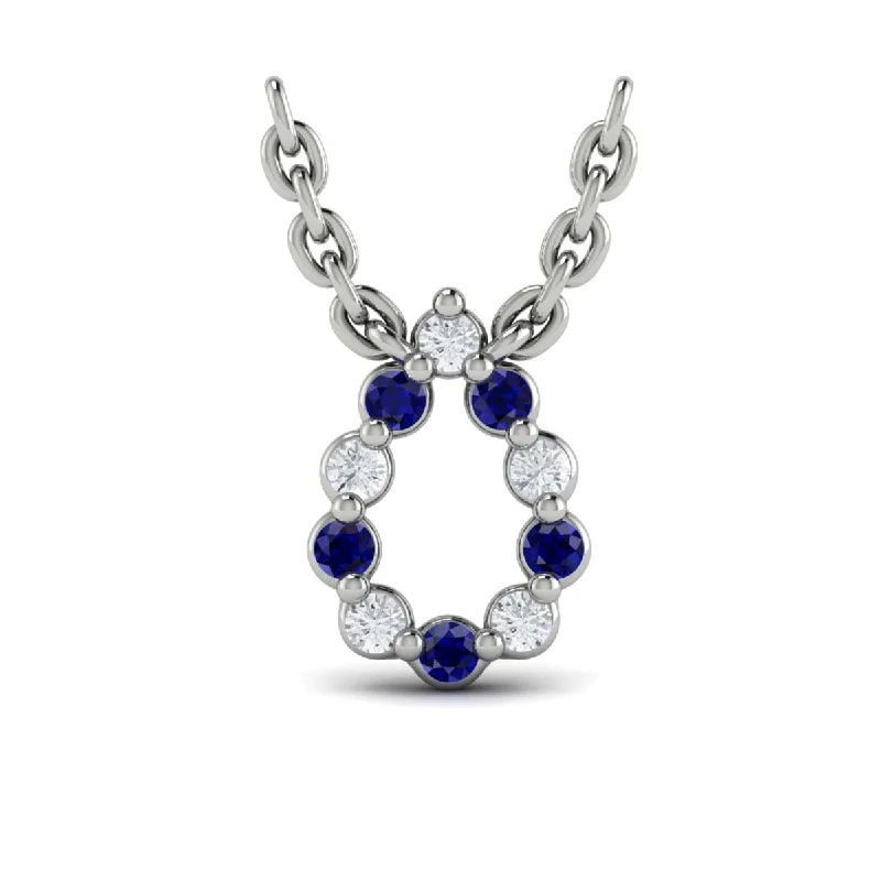 elegant gemstone necklaces for women -Diamond and Blue Sapphire  Open Teardrop Pendant Link Necklace