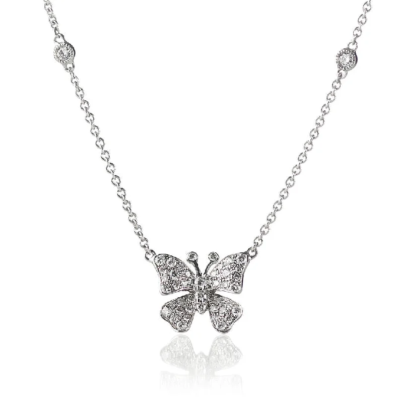 long chain necklaces for women -Fairytale Butterfly Large 18K Gold, Rosegold or Whitegold Necklace w. Diamonds