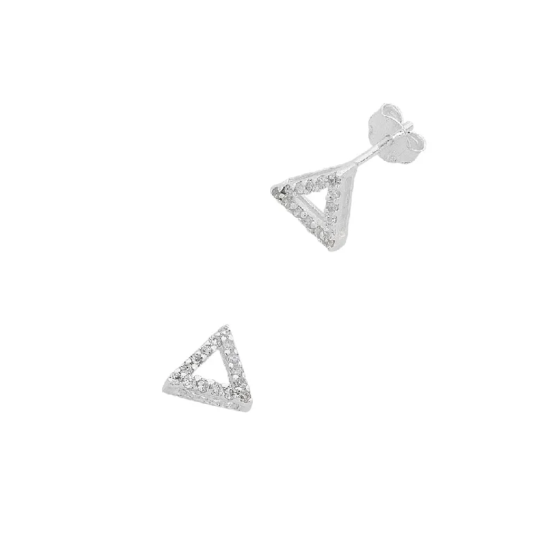 statement crystal earrings for women -Sterling Silver Cubic Zirconia Open Triangle Stud Earrings