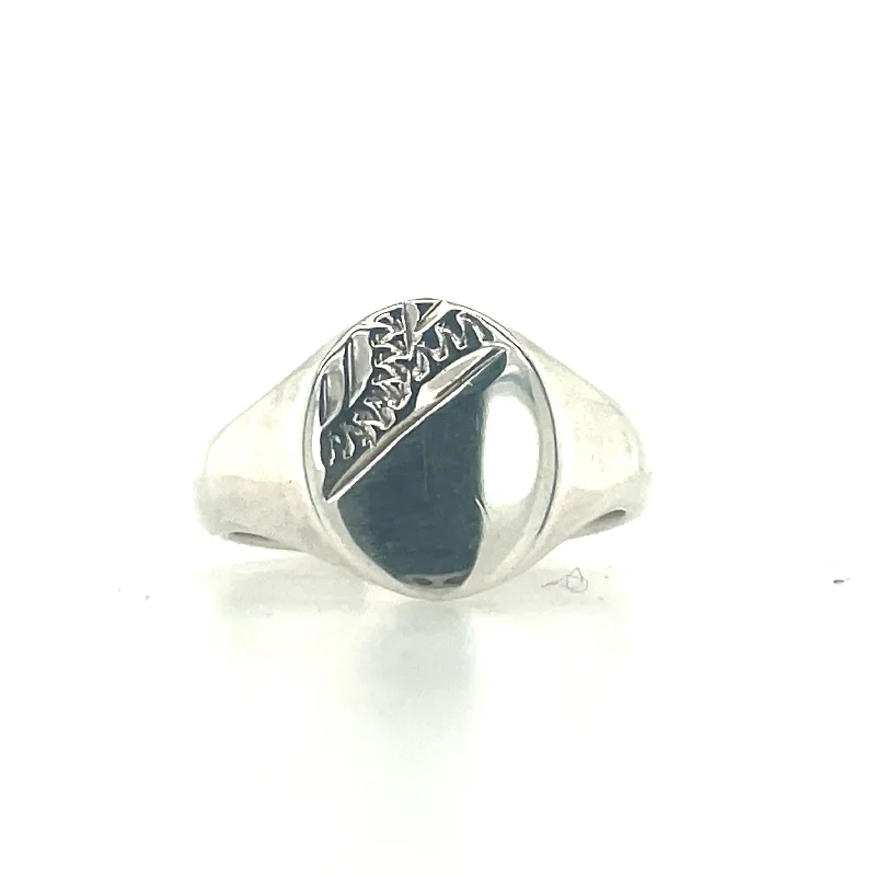 fashion rings for women -Sterling Silver Engraved Oval Signet Ring