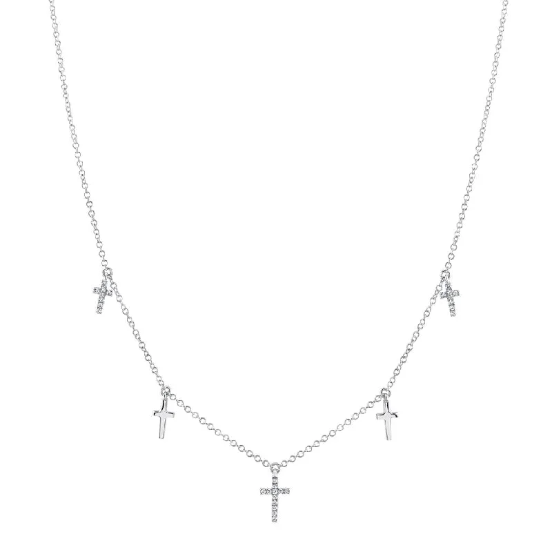 choker necklaces for women -Shy Creation 5 Station Diamond Cross Necklace