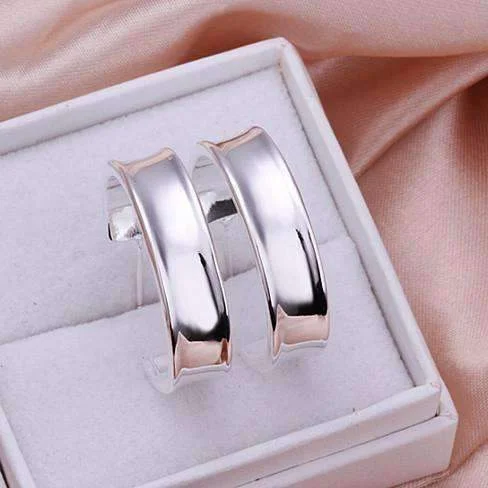 bridal drop earrings for women -Silver Smooth Hoop Stud Earrings for Woman