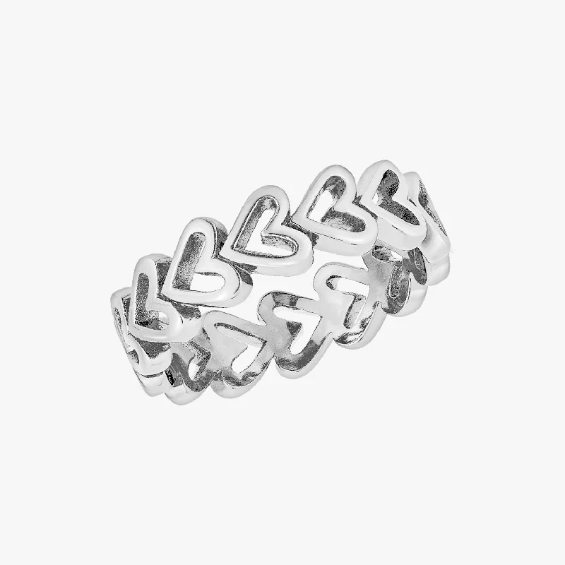 boho rings for women -Open Heart Band Silver Ring