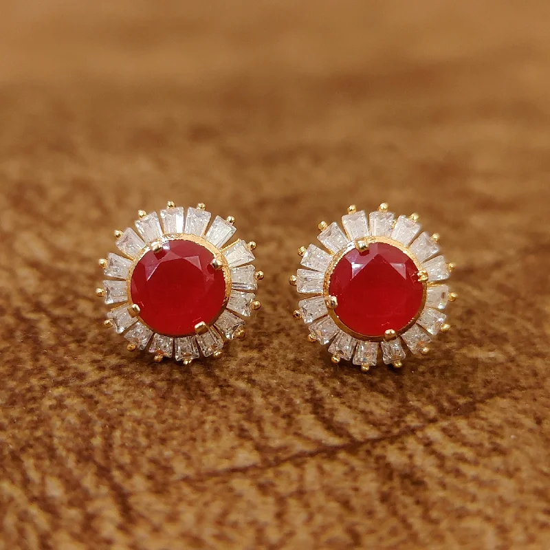 geometric earrings for women -RUBY DIAMOND LOOK CZ GOLD PLATED STUDS