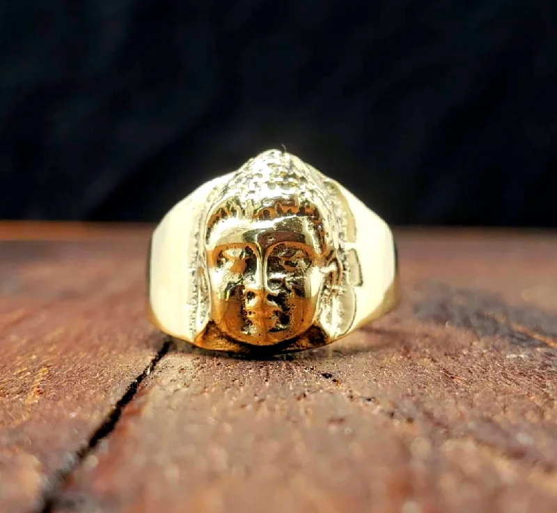 silver wedding rings for women -Gold Brass Buddha Ring