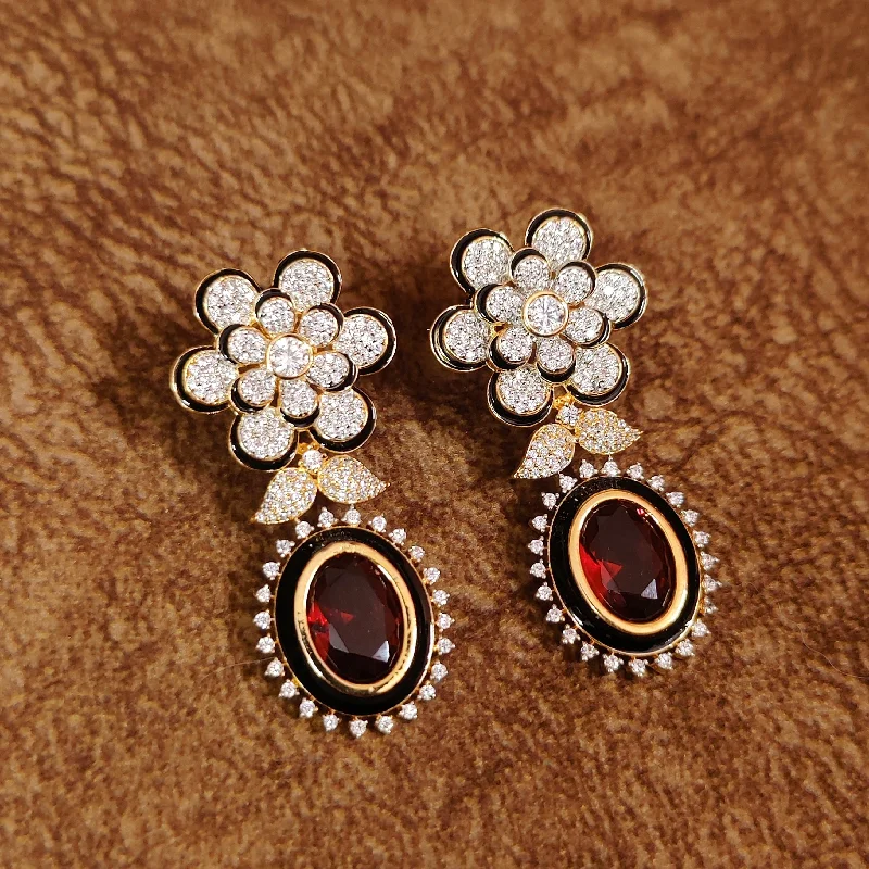 crystal drop earrings for women -RUBY & CZ STUDDED DIAMOND LOOK MEENAKARI EARRINGS