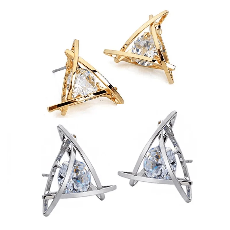 chic earrings for women -Captured Crystals Triangle Earrings