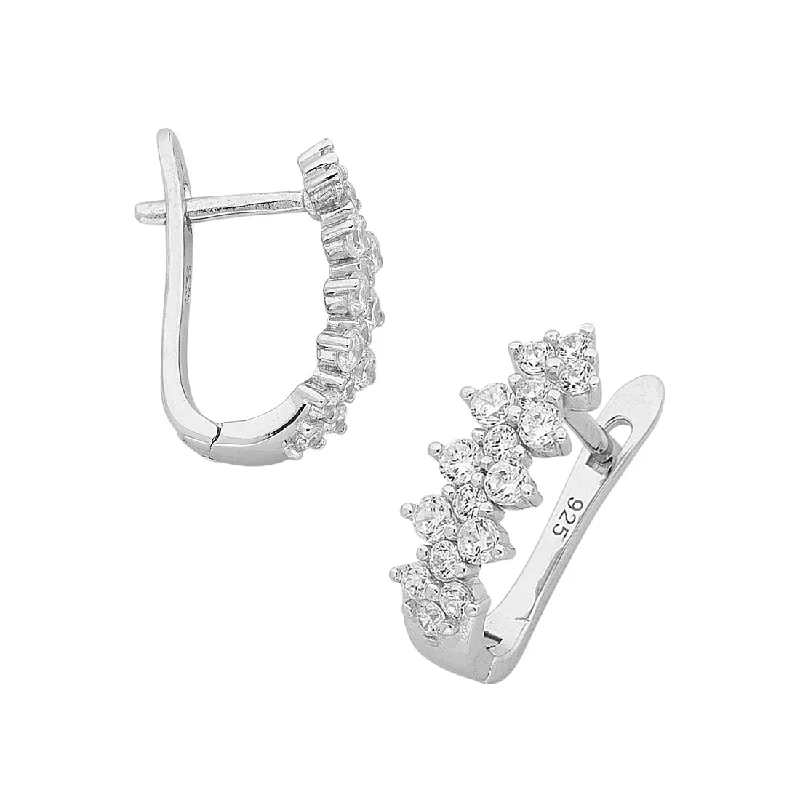 large hoop earrings for women -Sterling Silver Cubic Zirconia Cluster Earrings