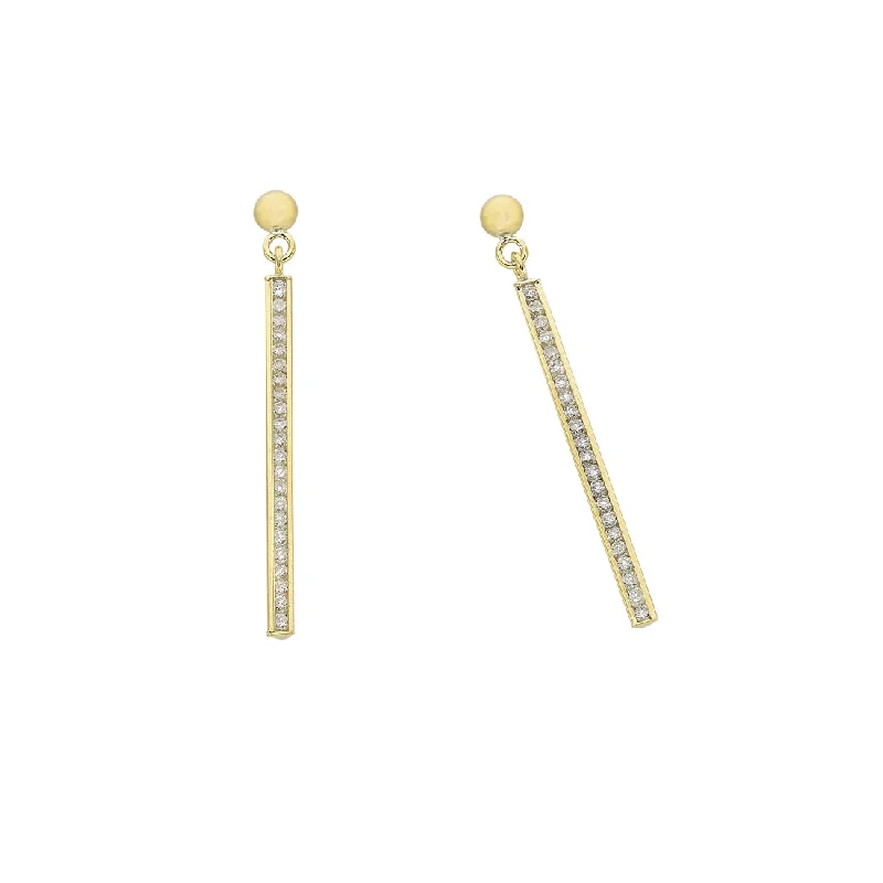 chic gemstone drop earrings -9ct Yellow Gold Silver Infused Cubic Zirconia Long Bar Drop Earrings