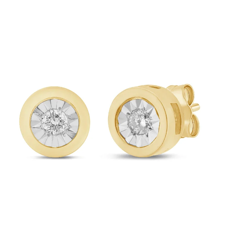 gemstone stud earrings for women -Miracle Surround Stud Earrings with 0.05ct of Diamonds in 9ct Yellow Gold