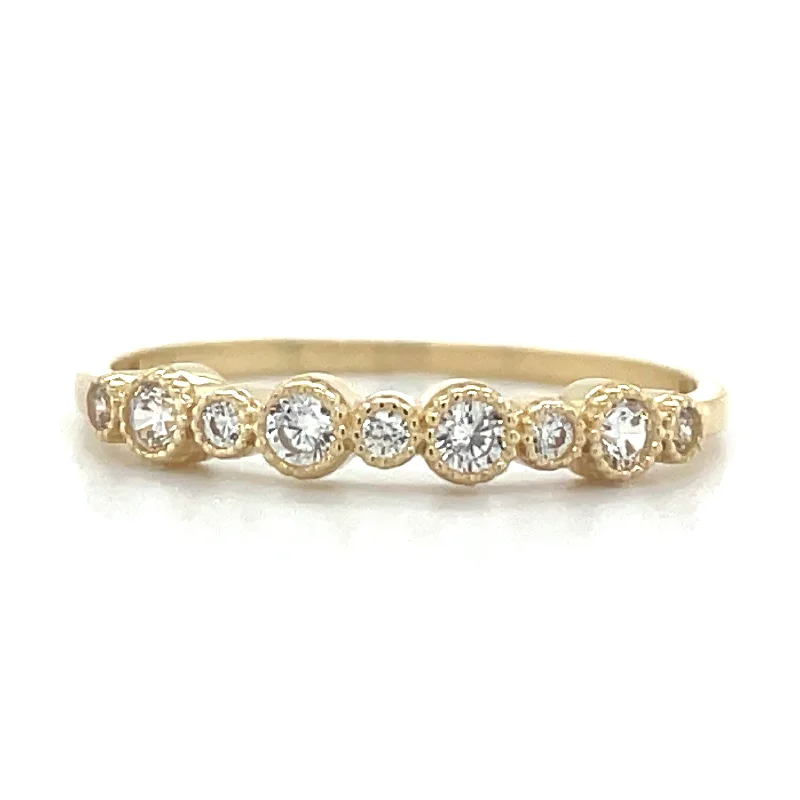 stackable rings for women -9ct Yellow Gold Milgrain Style CZ Ring