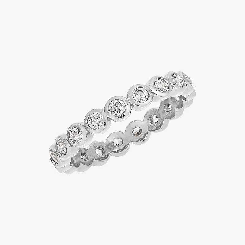 birthstone rings for women -Eternity Bezel CZ Silver Ring