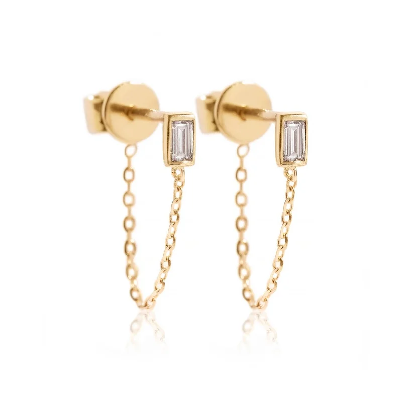 crystal drop earrings for women -Baguette Diamond Chain Earrings