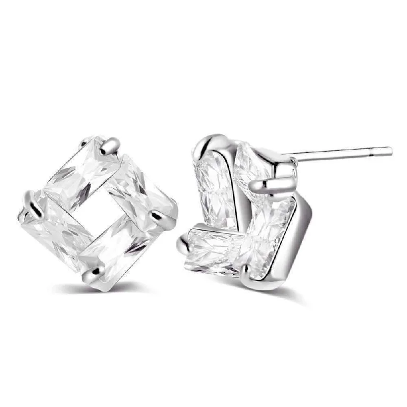 luxury silver earrings for women -Diamond Effect Austrian Crystal Square Stud Earrings