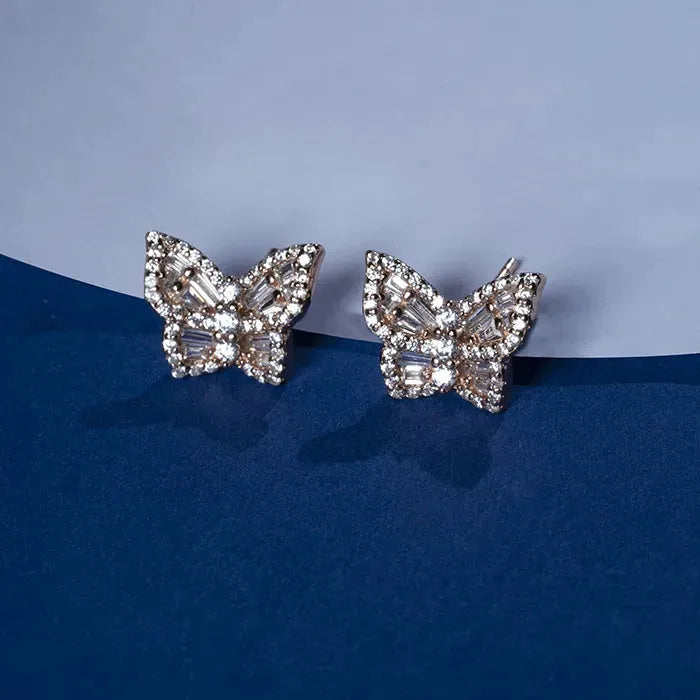 rose gold stud earrings for women -Elegant Butterfly Tops