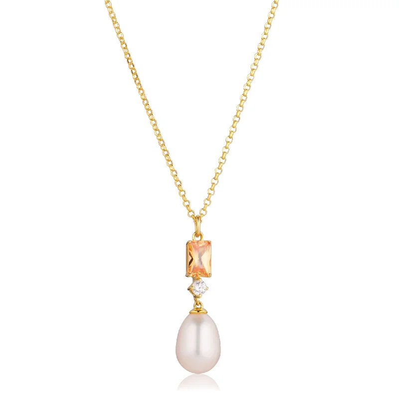 gemstone pendant necklaces for women -Galatina 18K Gold Plated Necklace w. Zirconias & Pearl