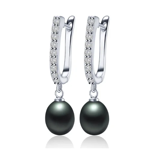 radiant earrings for women -Tropical Black Freshwater Pearl CZ Drop Earrings