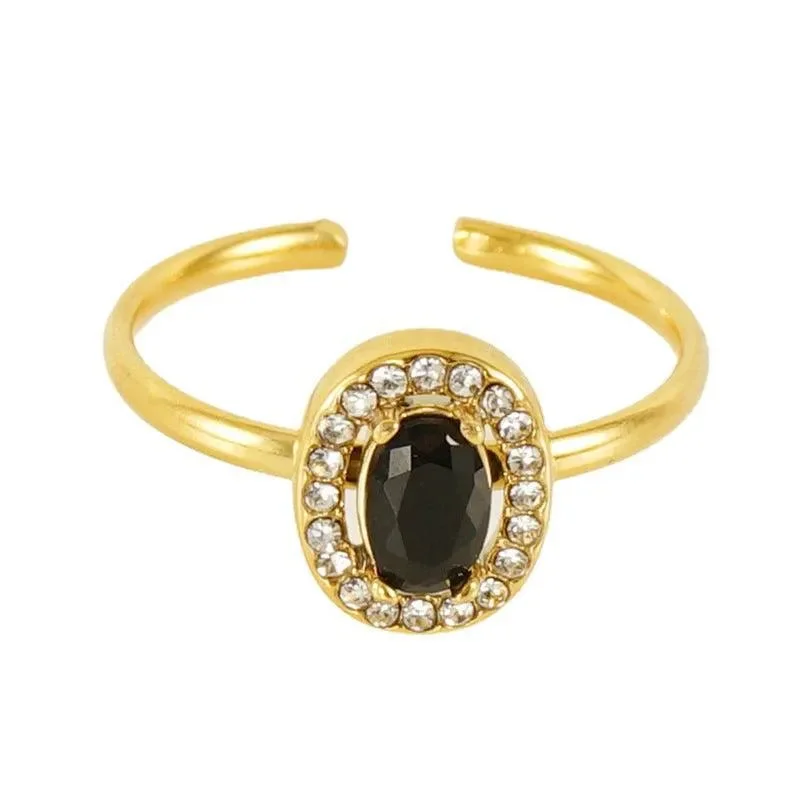 double band rings for women -Elegant Adjustable 18K Gold Plated Ring with Oval Zircon Stone