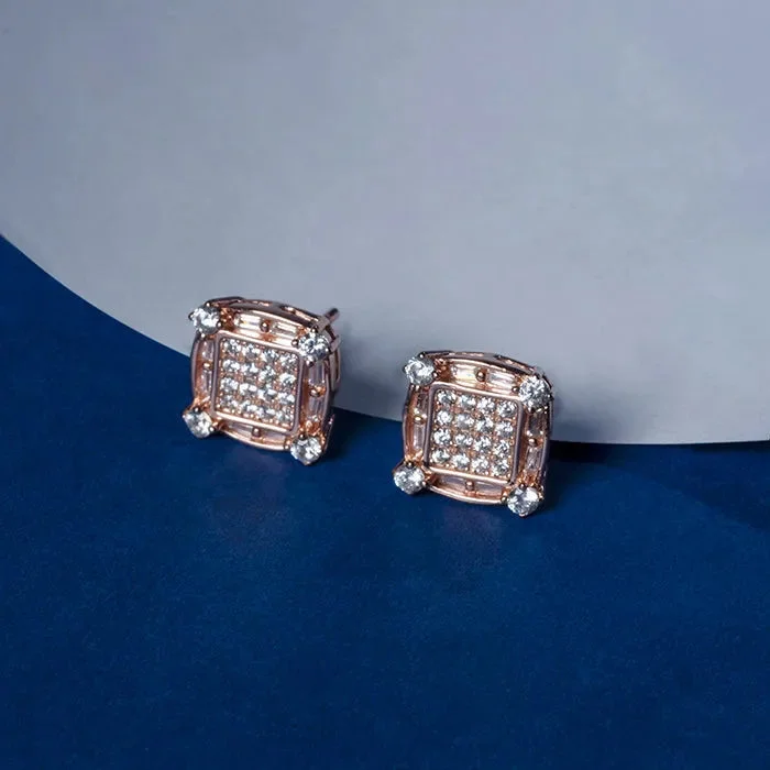 unique hoop earrings for women -Lustrous Rose Gold CZ Stud