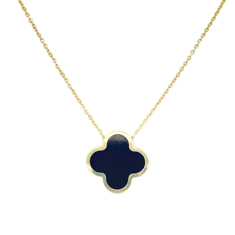 statement piece necklaces for women -14k Gold & Onyx Clover Necklace