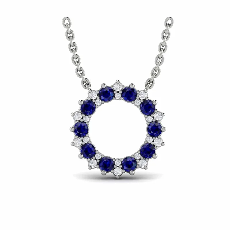 personalized necklaces for women -Diamond and Blue Sapphire Open Starburst Circle Pendant Necklace