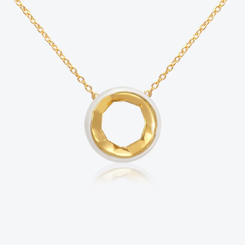 elegant necklaces for women -A. Sun Halo 18K Gold Necklace w. Snow White Enamel