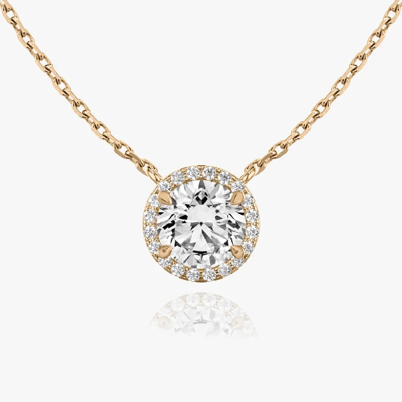 personalized pendant necklaces for women -Brilliant Round Halo 14K Rosegold Necklace w. Lab-Grown Diamonds