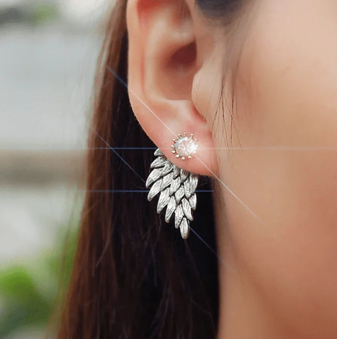 dangle earrings for women -Soaring Sparkle Cz Stud Earrings & Wing Jackets for Women