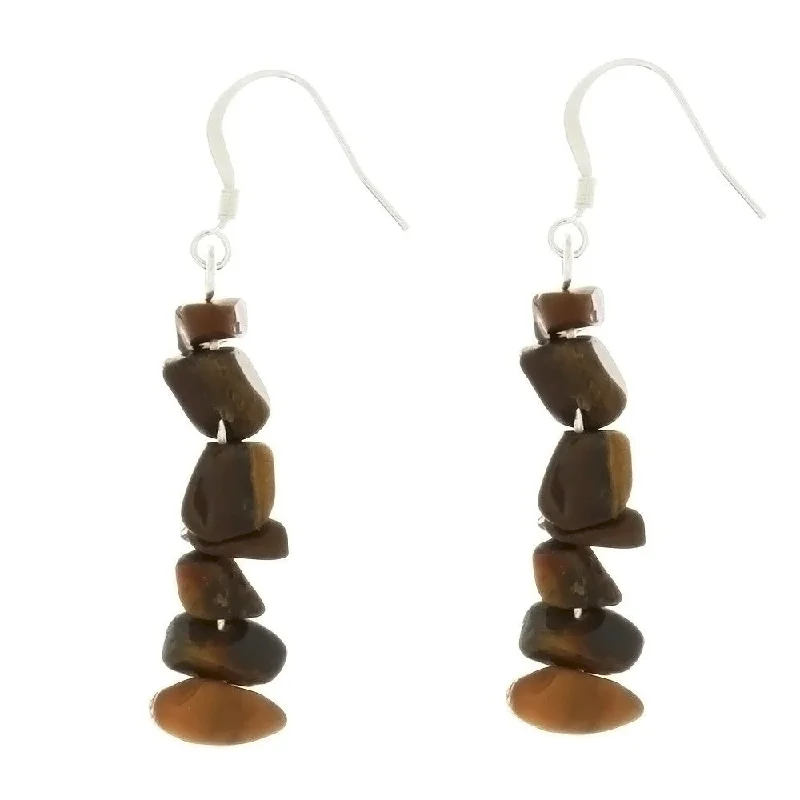 radiant earrings for women -DANGLE CHIP TIGER'S EYE EARRINGS