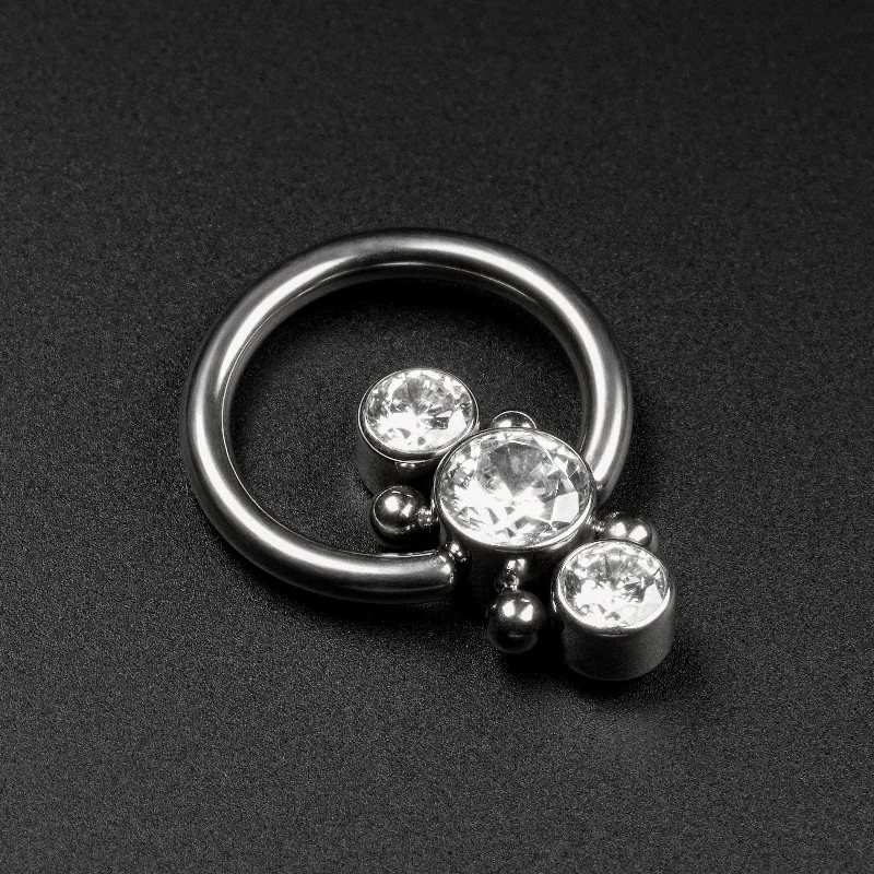 custom rings for women -Triple Jewelled Quad Dot Titanium BCR Ball Closure Ring