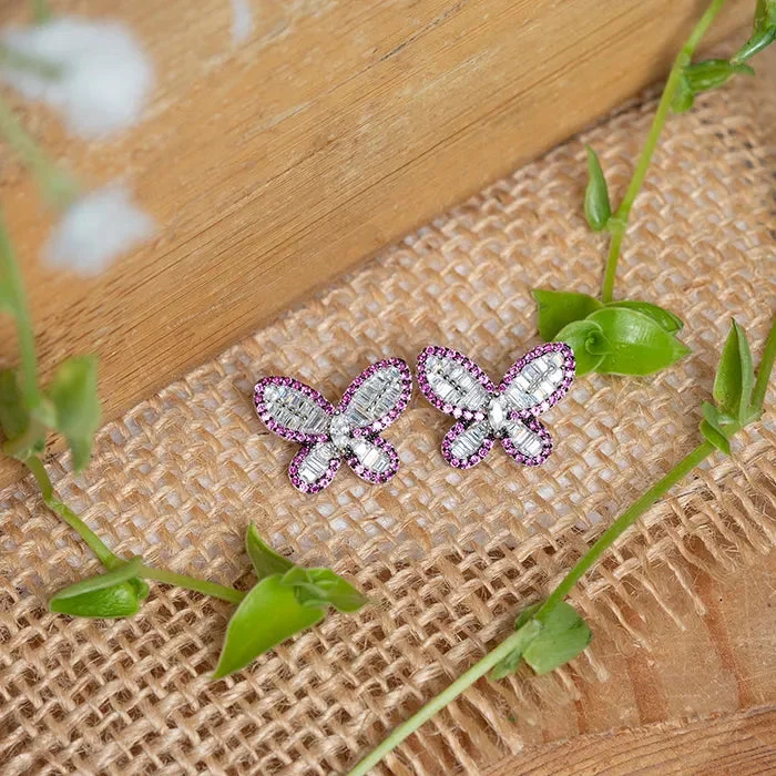 luxury hoop earrings for women -Purple CZ Butterfly Tops