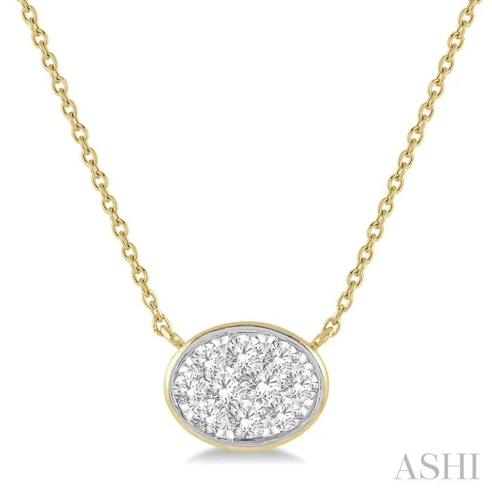 crystal necklaces for women -OVAL SHAPE EAST-WEST LOVEBRIGHT ESSENTIAL DIAMOND PENDANT