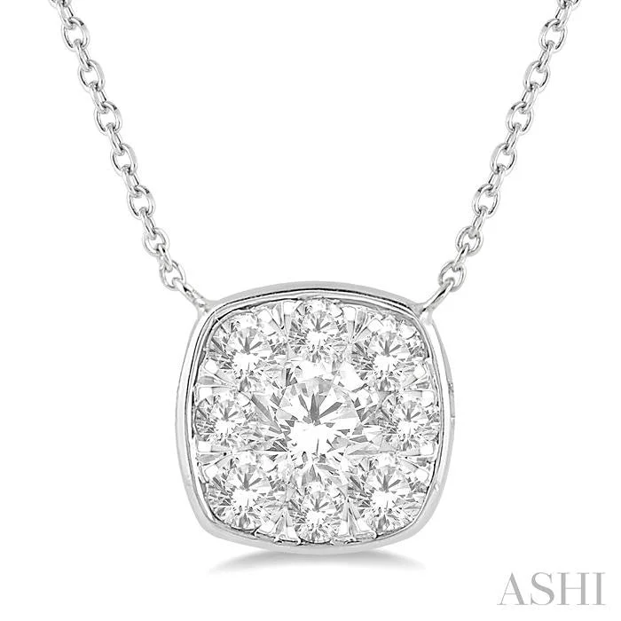 romantic pendant necklaces for women -CUSHION SHAPE LOVEBRIGHT ESSENTIAL DIAMOND PENDANT