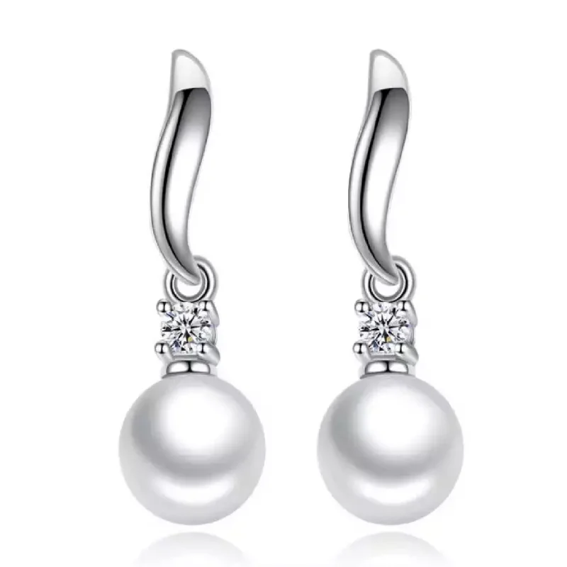 wedding hoop earrings for women -CZ Accented White Pearl Drop Earring